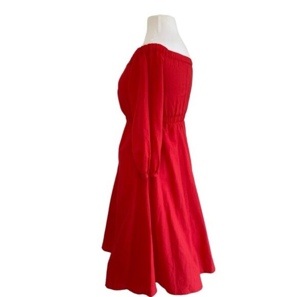 Anthropologie Klara off-shoulder dress full sleeve pockets V neck cotton 6Petite - Picture 4 of 14